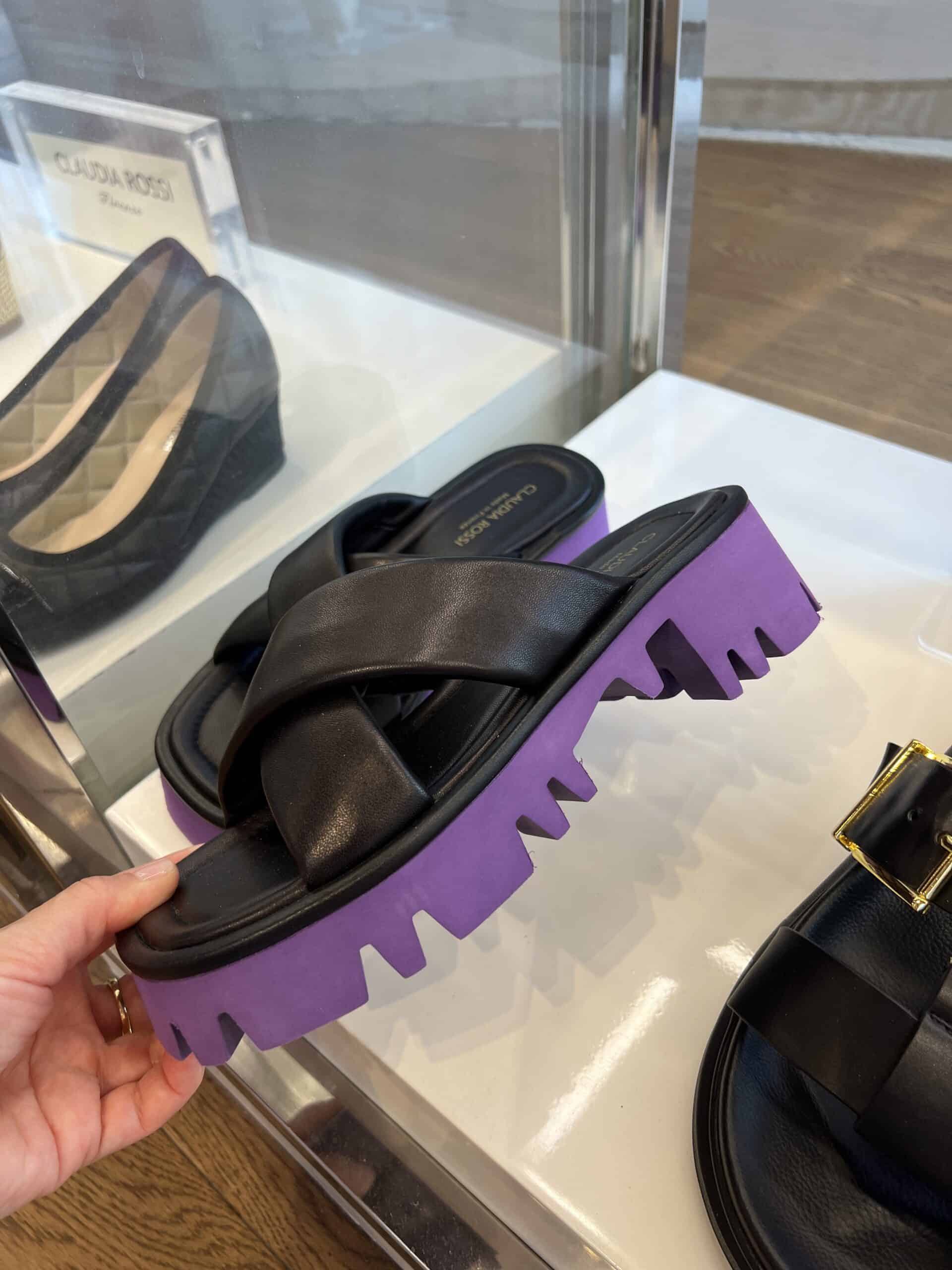 14 retail women ss23 sandals slide rubber soles leather soft black purple lafayette