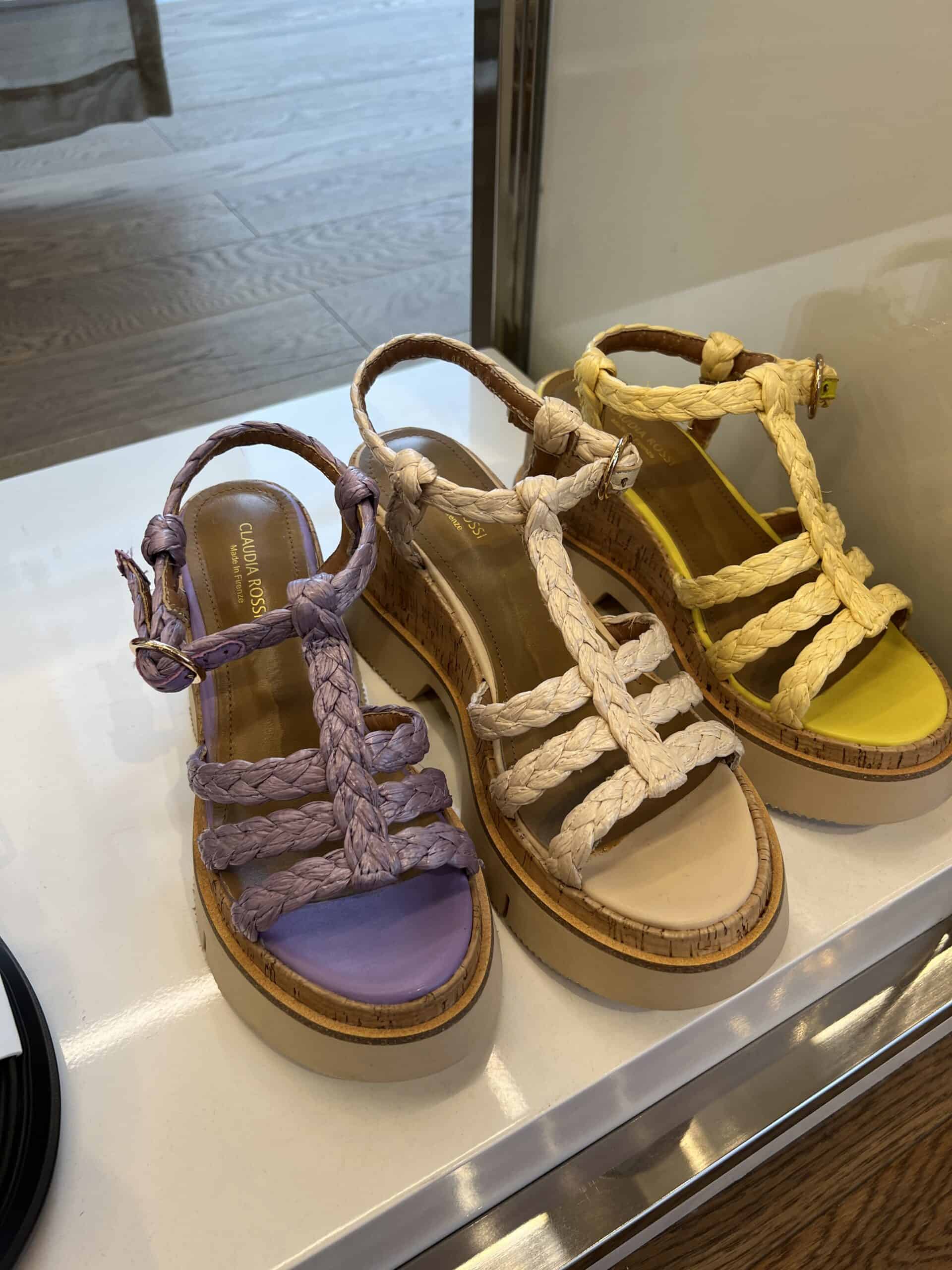 15 retail women ss23 sandals strappy tbar cork soles platform leather tresse beige lavender yellow lafayette