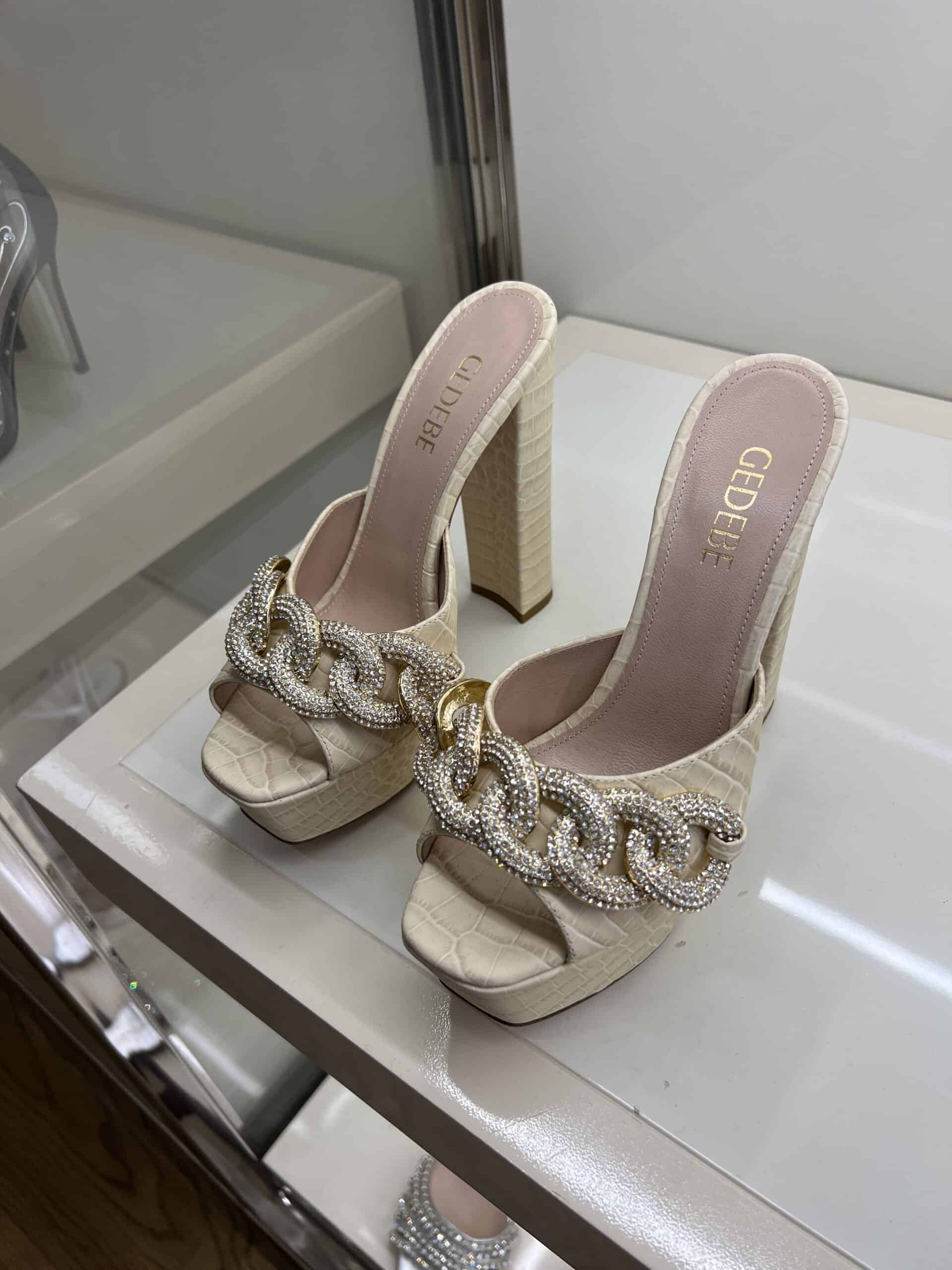 4 retail women ss23 sandals mule platform leather croco chains crystals beige lafayette