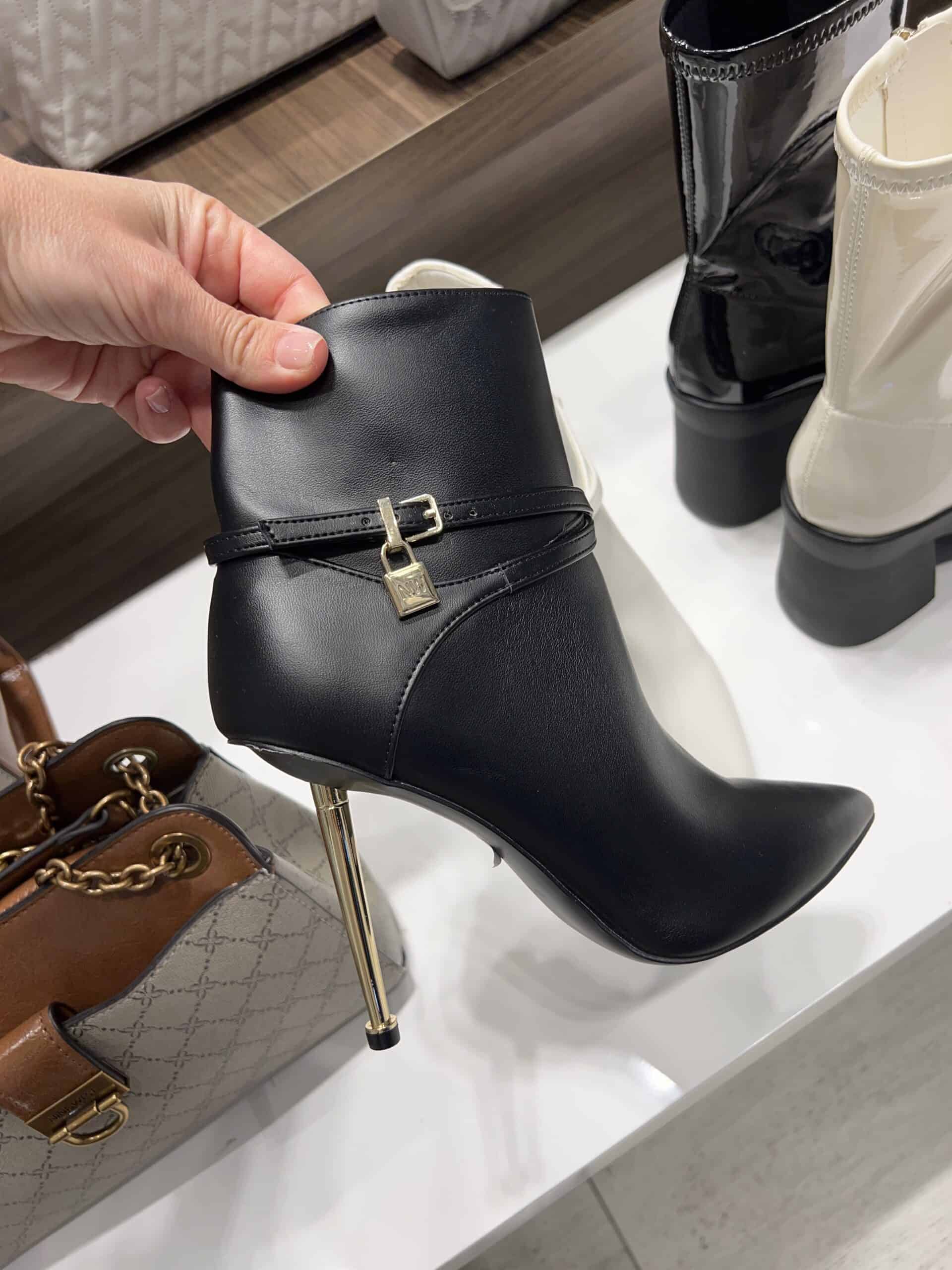 retail women ss23 booties metalic heels leather black nine west