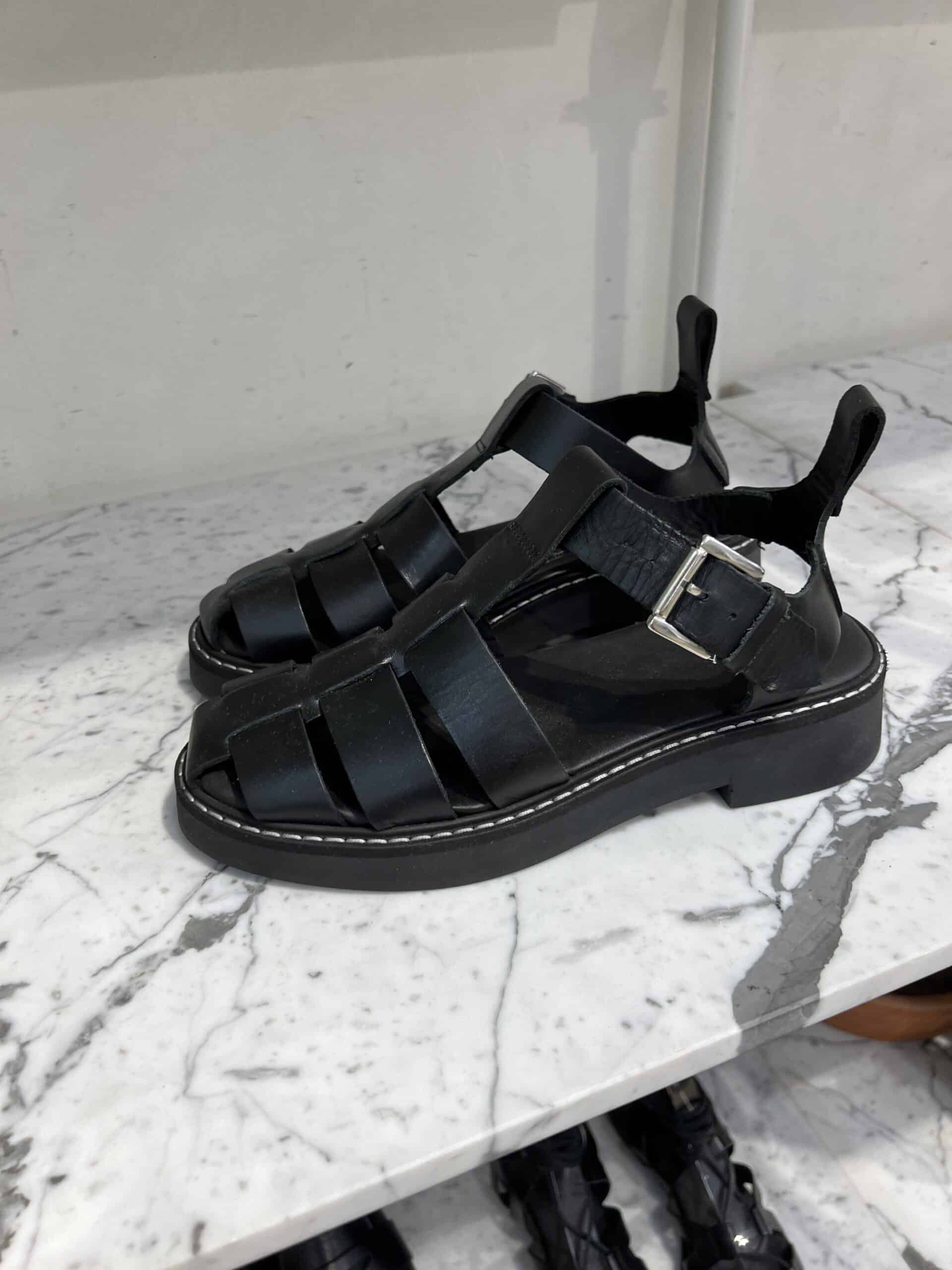 retail women ss23 flat caged sandals leather topstitch black other stories