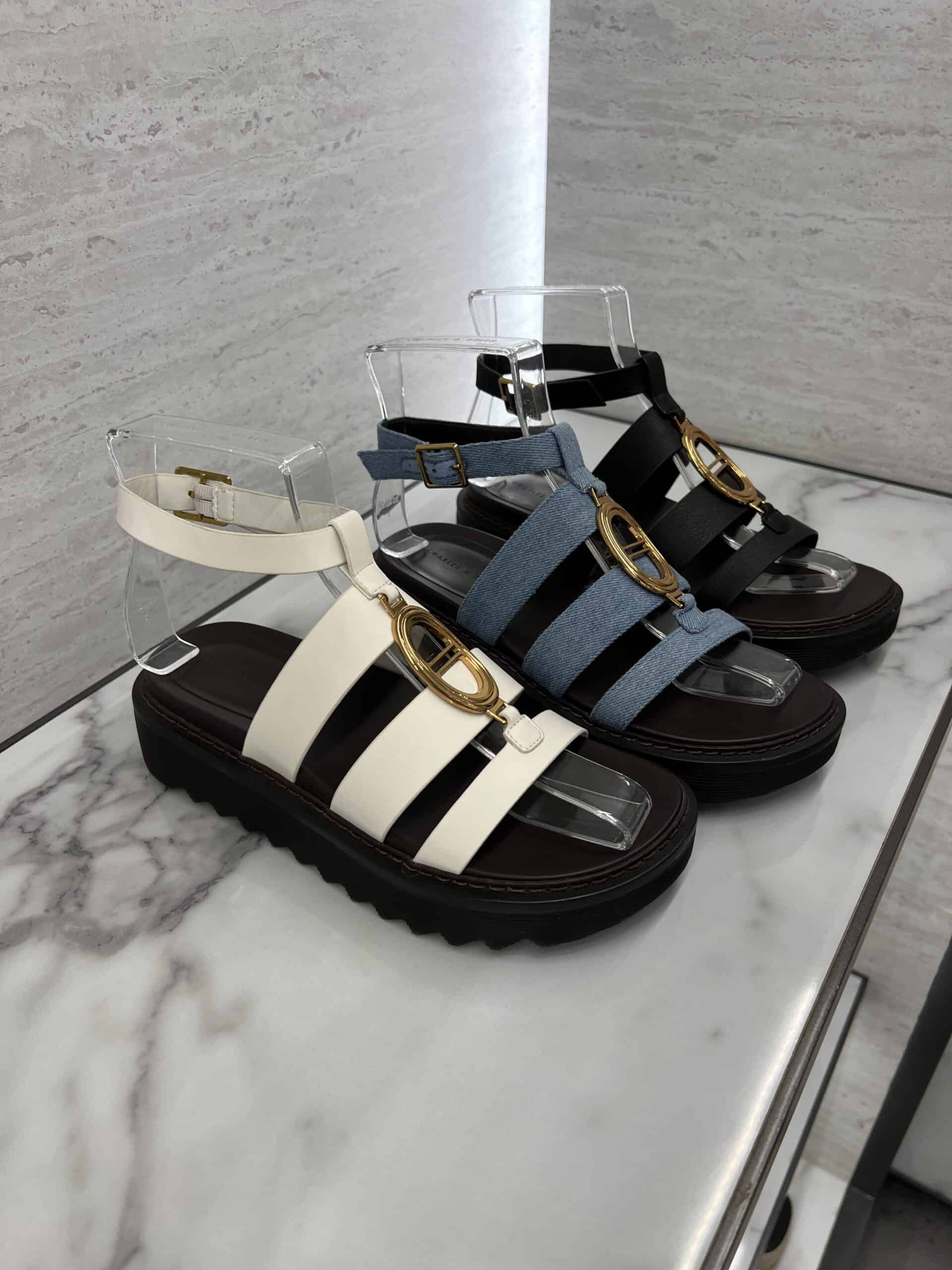 retail women ss23 flat sandals caged sporty flatform cleated leather denim metals black blue white charleskeith 1