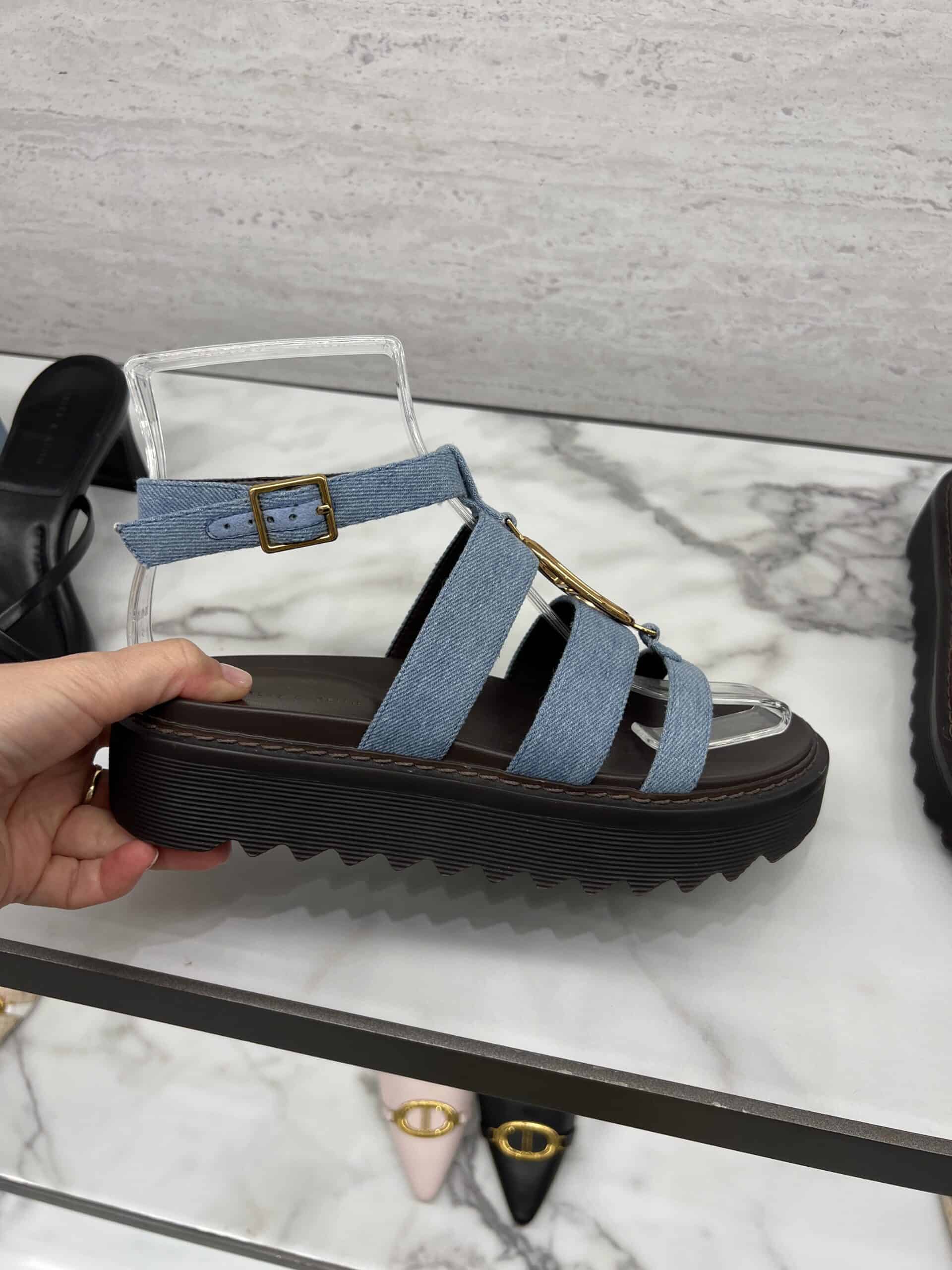 retail women ss23 flat sandals caged sporty flatform cleated leather denim metals black blue white charleskeith 2