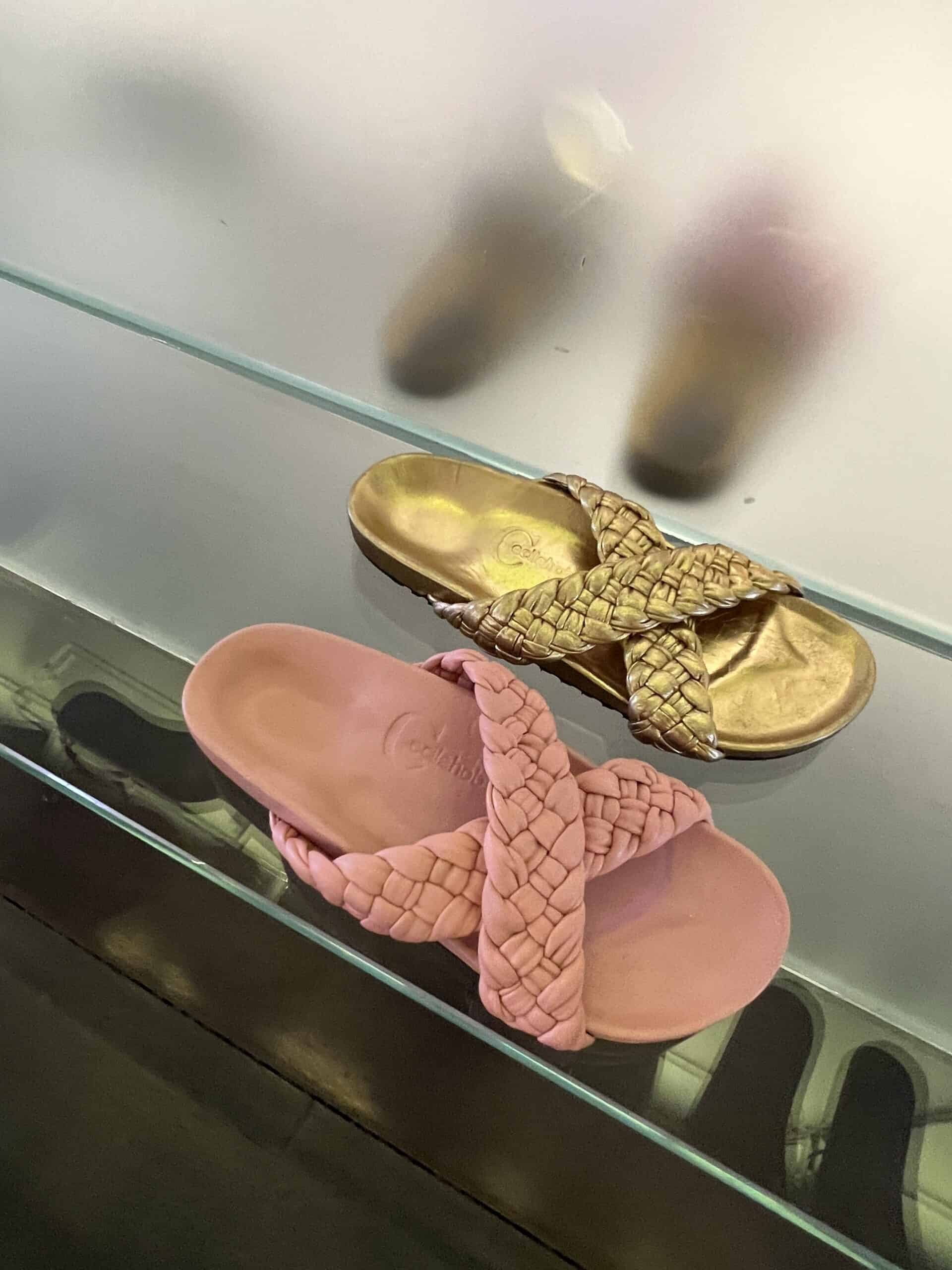 retail women ss23 flat sandals slide anatomic leather tresse soft gold pink ancient greek