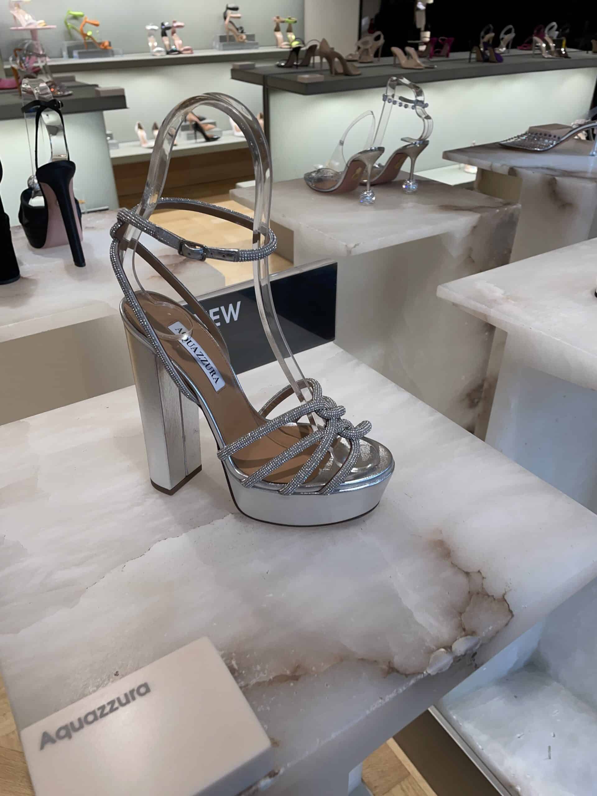 retail women ss23 party sandals strappy platform leather metallics crystals silver aquazzura