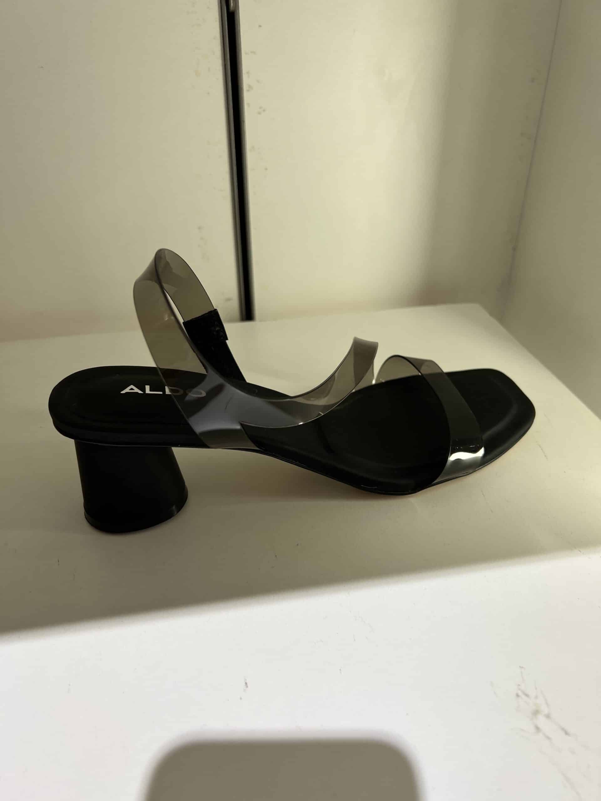 retail women ss23 sandals block heels leather vynil black aldo 1