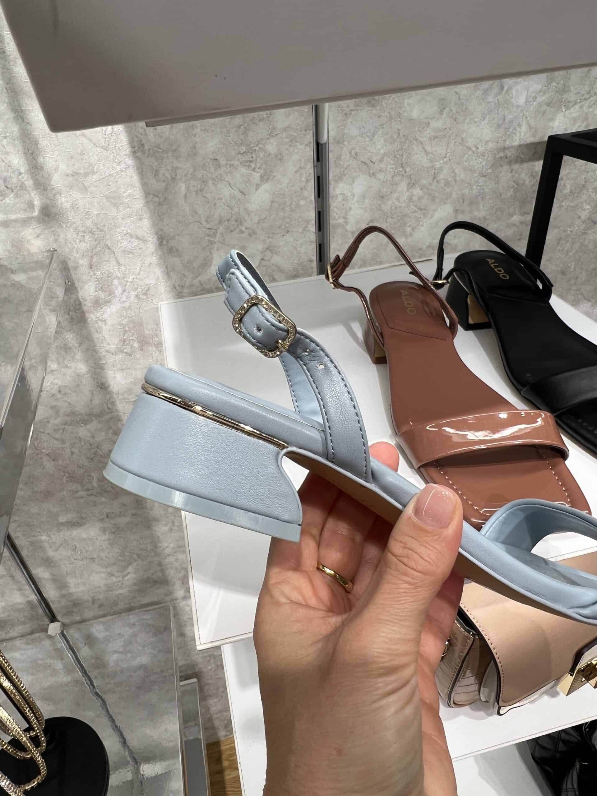 retail women ss23 sandals block heels square leather patent metals beige black blue aldo 2