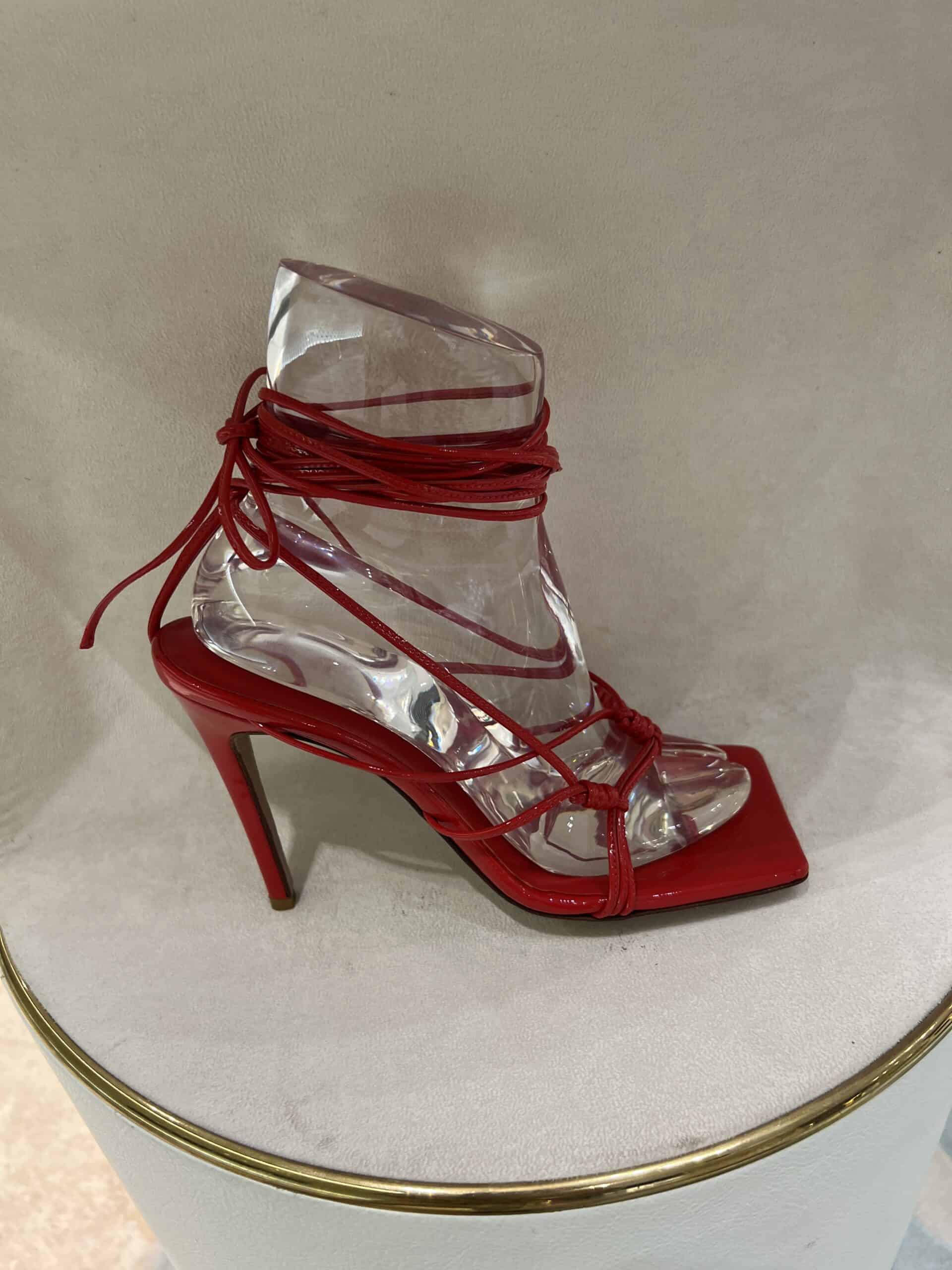 retail women ss23 sandals lace up square patent red andrea wazen