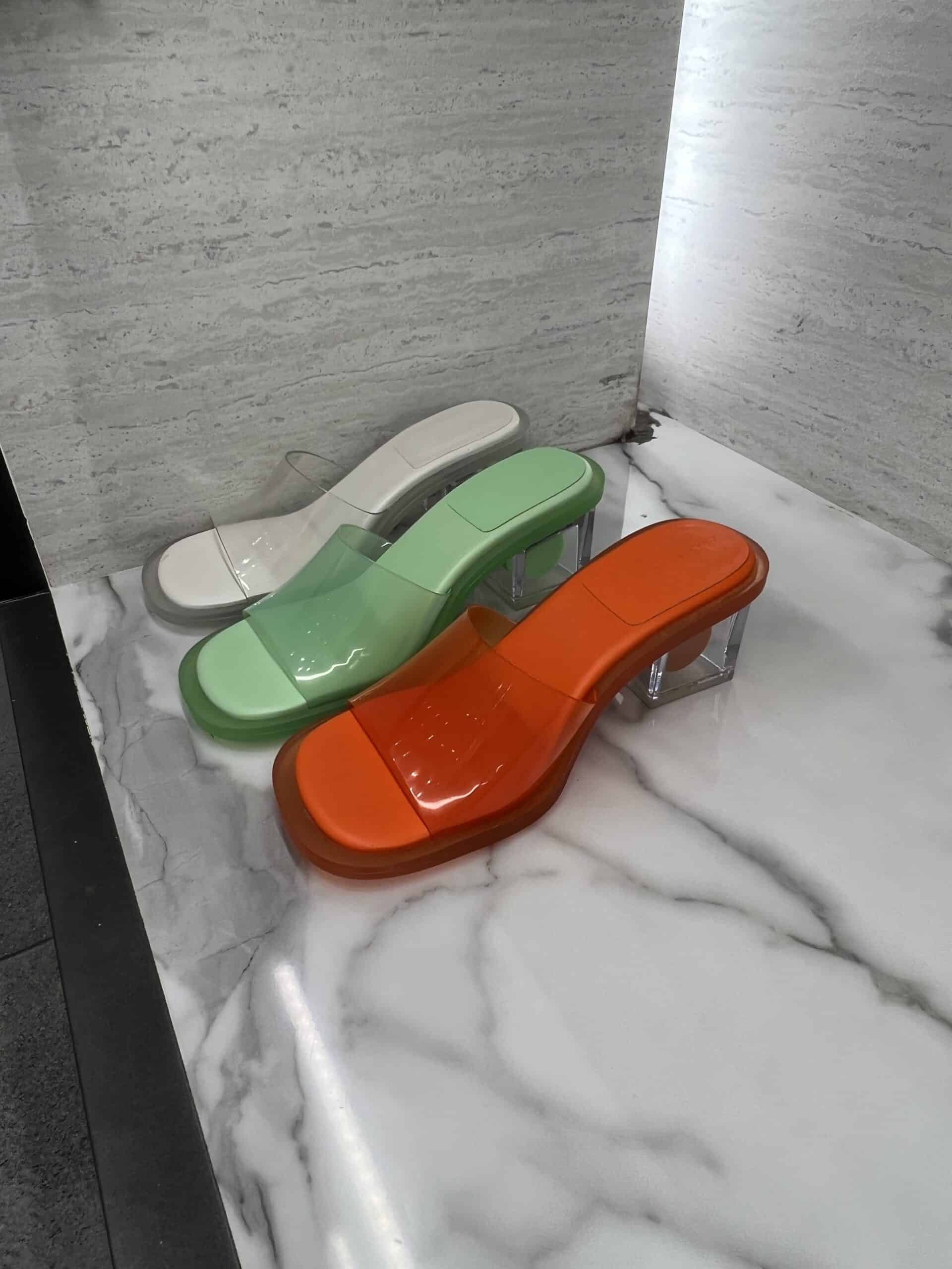 retail women ss23 sandals mule acrylic block heels square leather vynil green orange white charleskeith 1