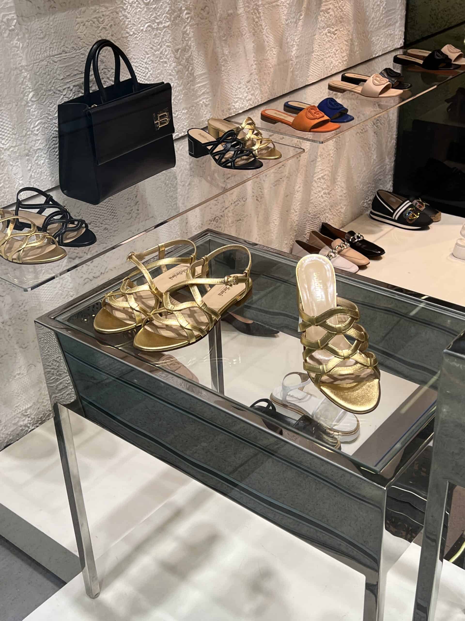 retail women ss23 sandals mule block heels flat leather metallics tresse gold pollini