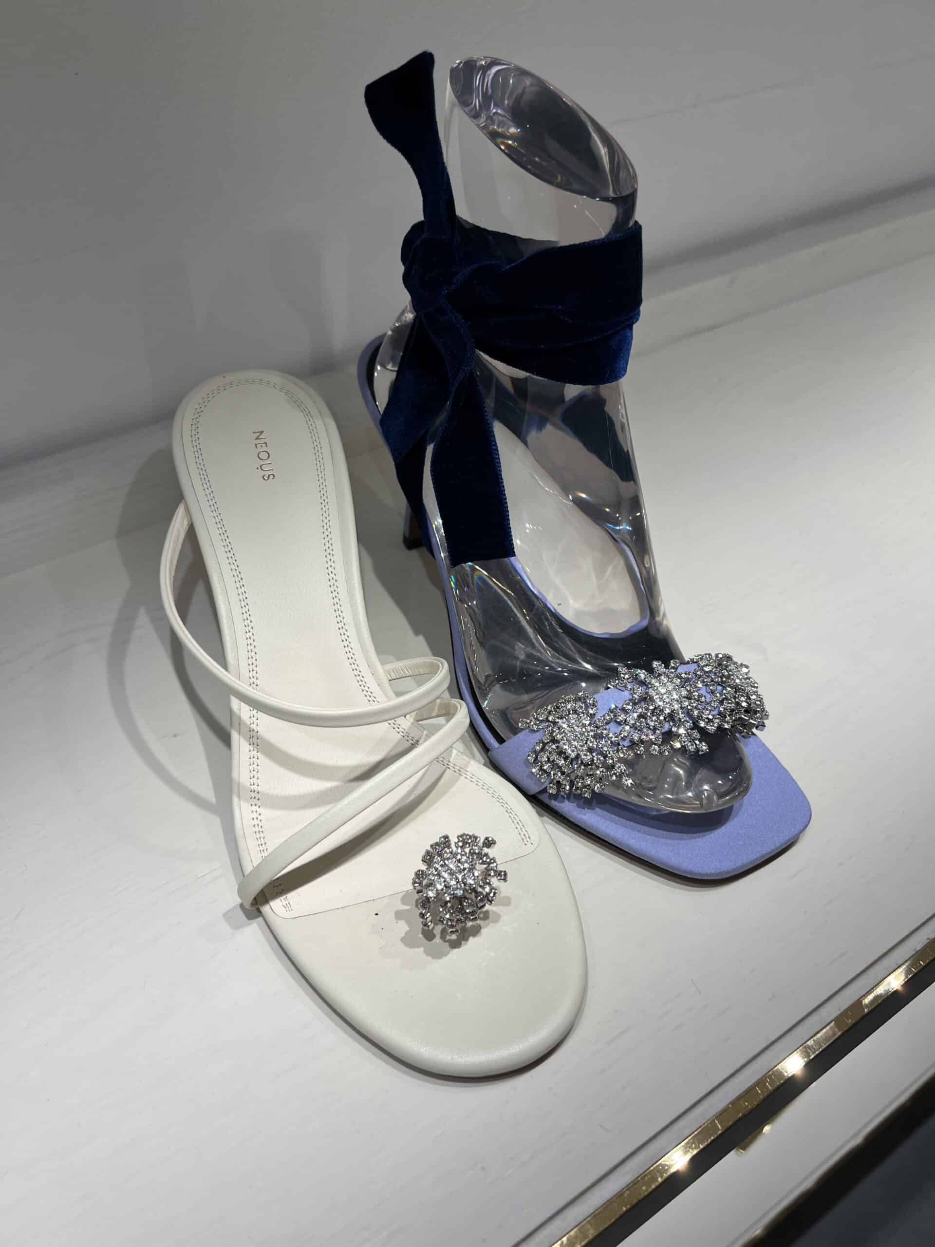 retail women ss23 sandals mule lace up leather satin velvet crystals blue lavender white neous 1 2