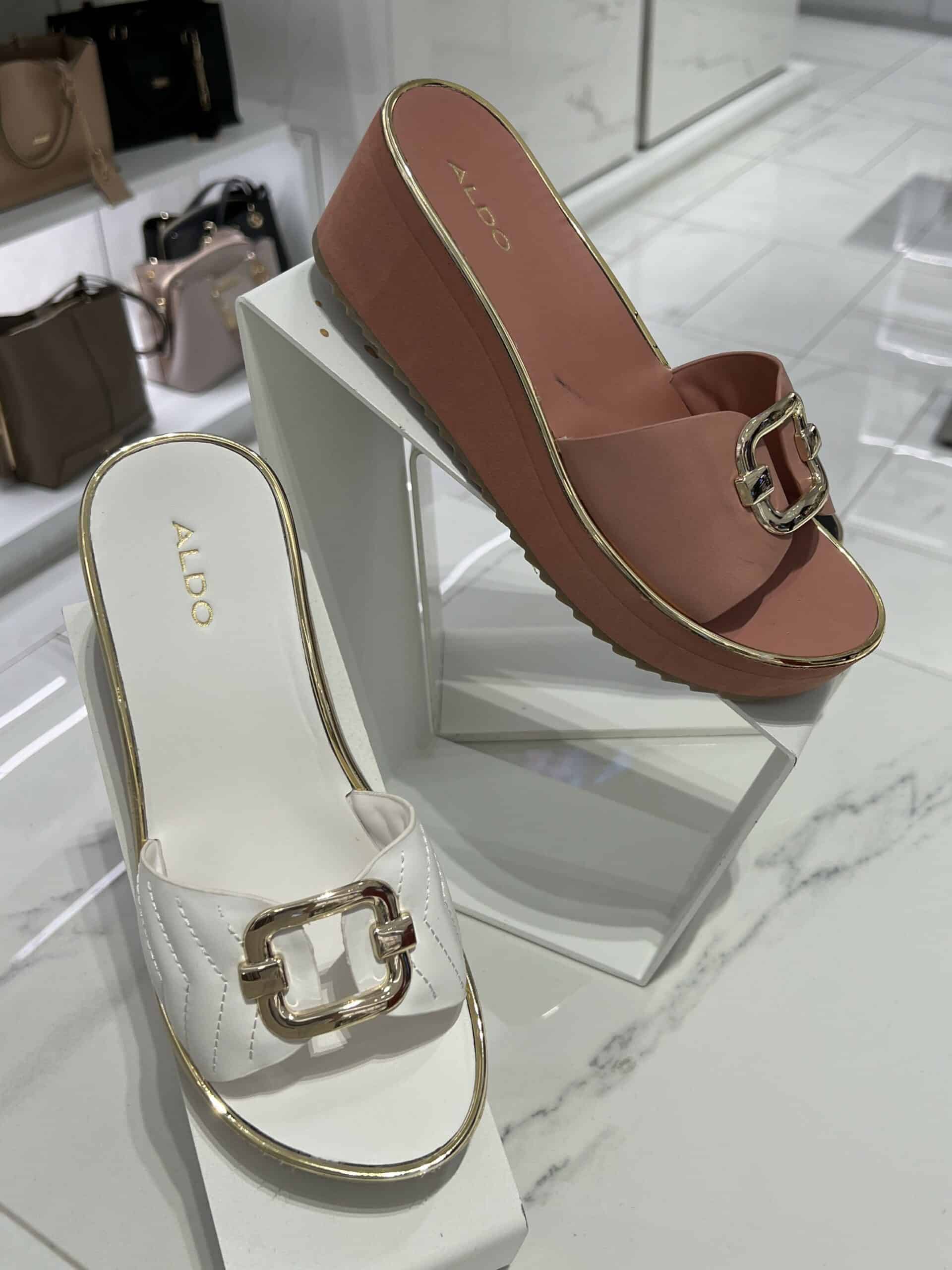 retail women ss23 sandals mule platform leather matelasse buckles pink rose white aldo 1