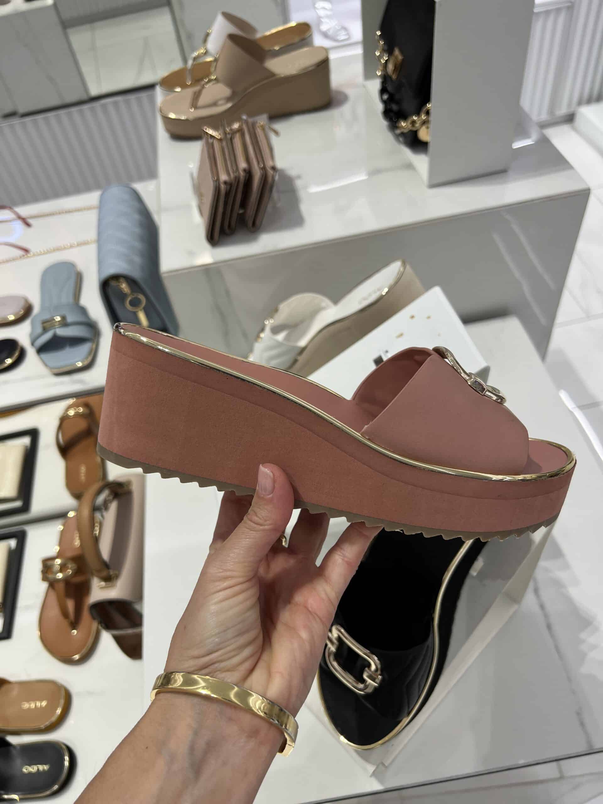 retail women ss23 sandals mule platform leather matelasse buckles pink rose white aldo 3