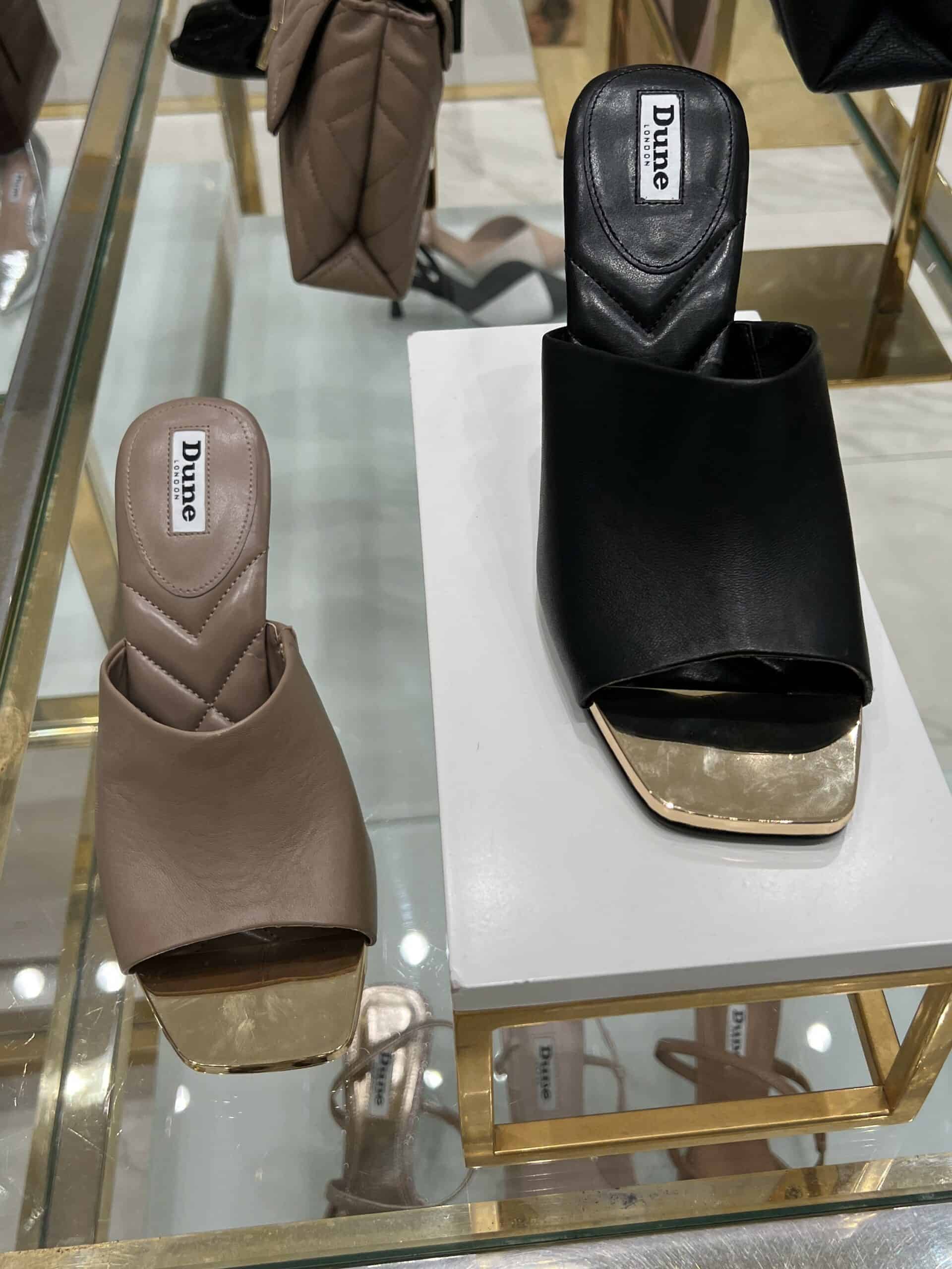 retail women ss23 sandals mule square leather metals beige black dune 2 1