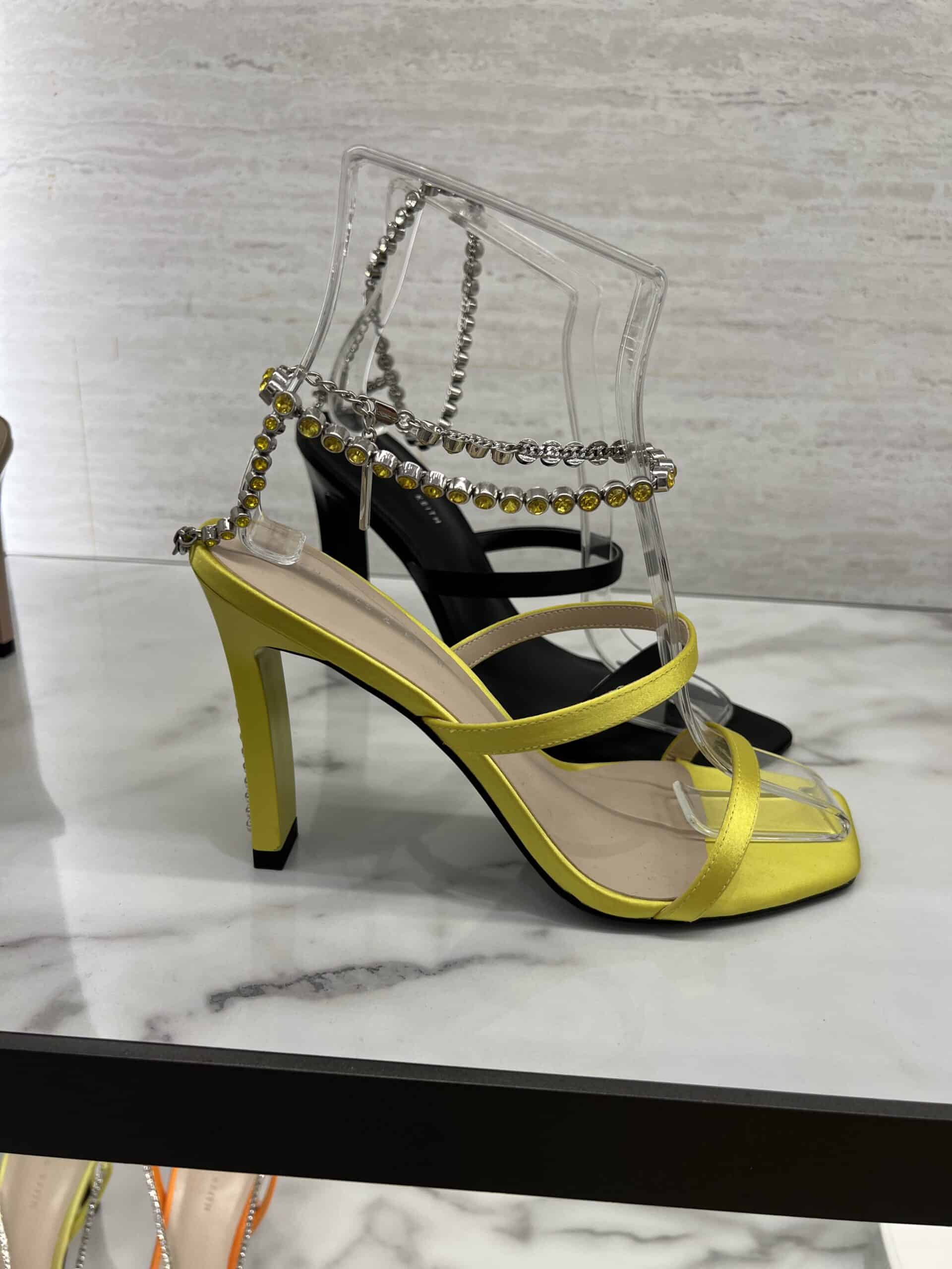 retail women ss23 sandals strappy square satin crystals beige black yellow charleskeith 2