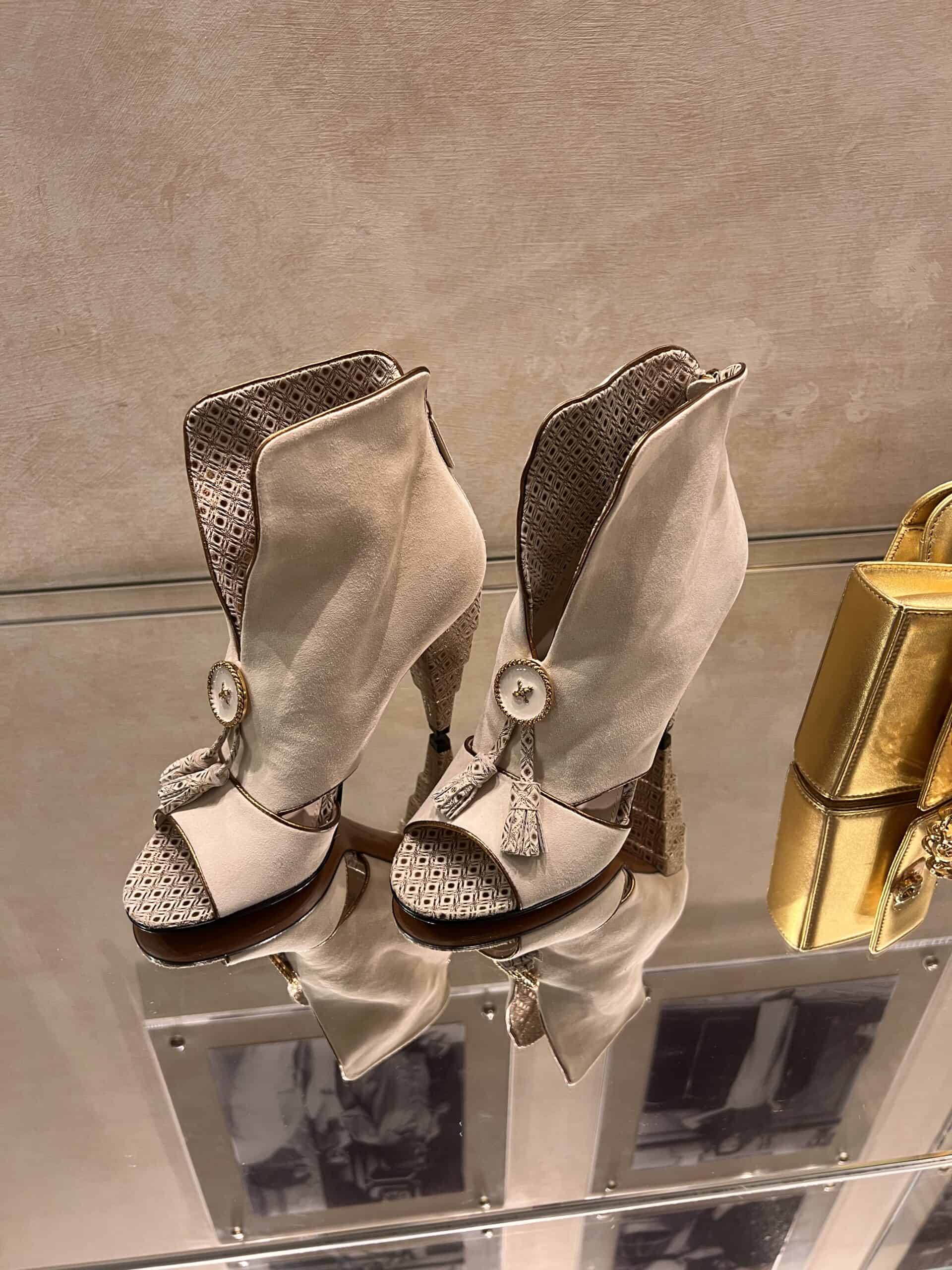 38 retail women ss23 open booties feature suede tassel prints geometric beige ferragamo