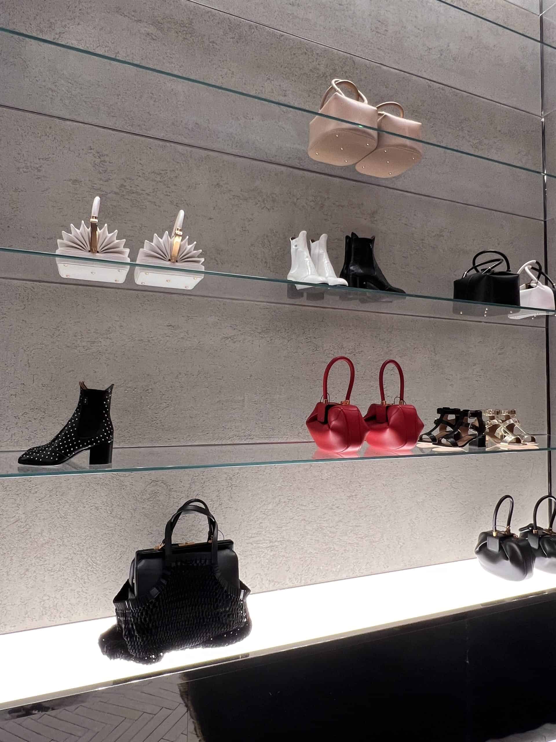 11 retail women ss23 booties block heels leather studs bags top handle asymmetric black red white antonia