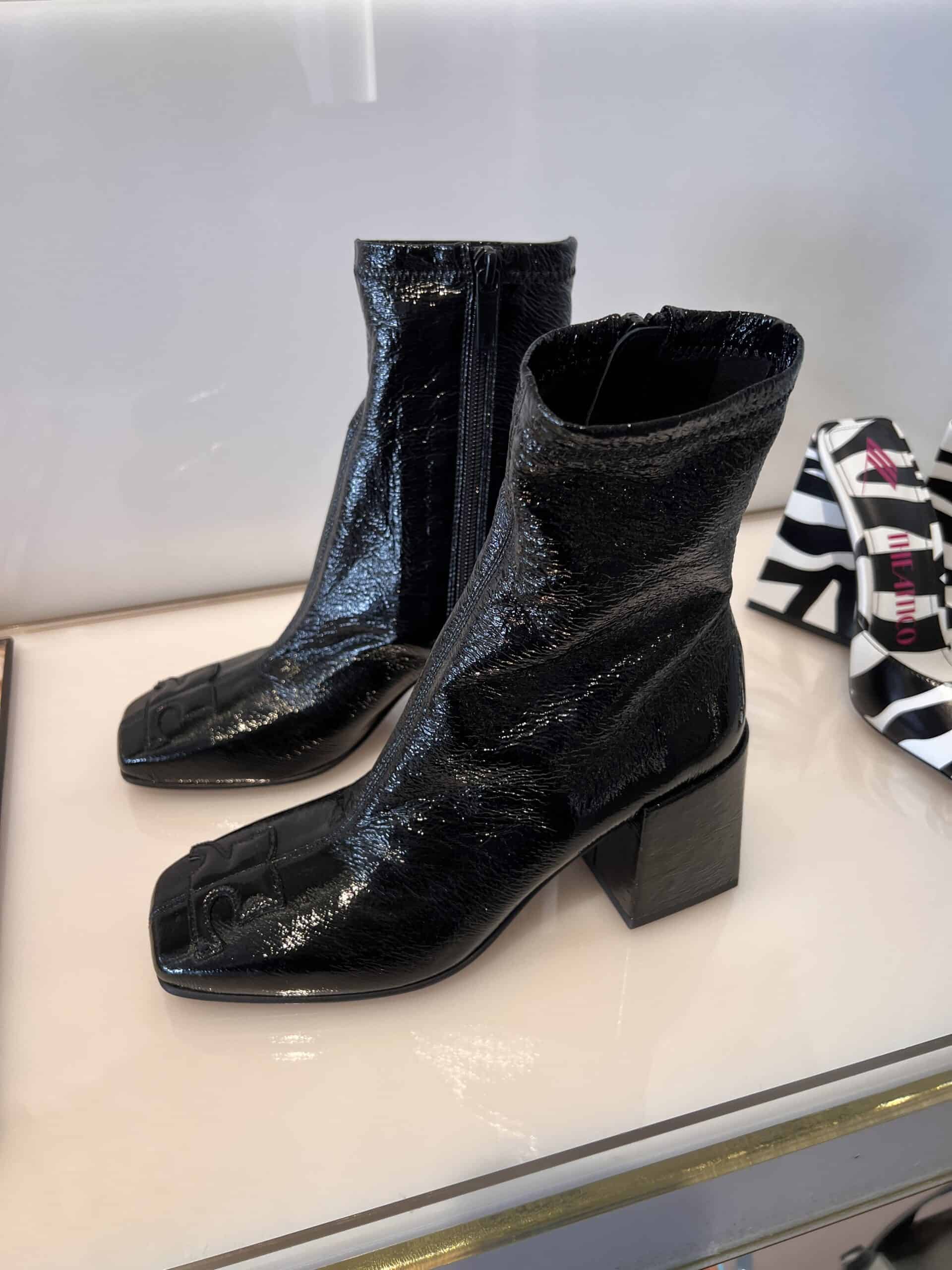 retail women ss23 booties block heels square patent black antonia 1