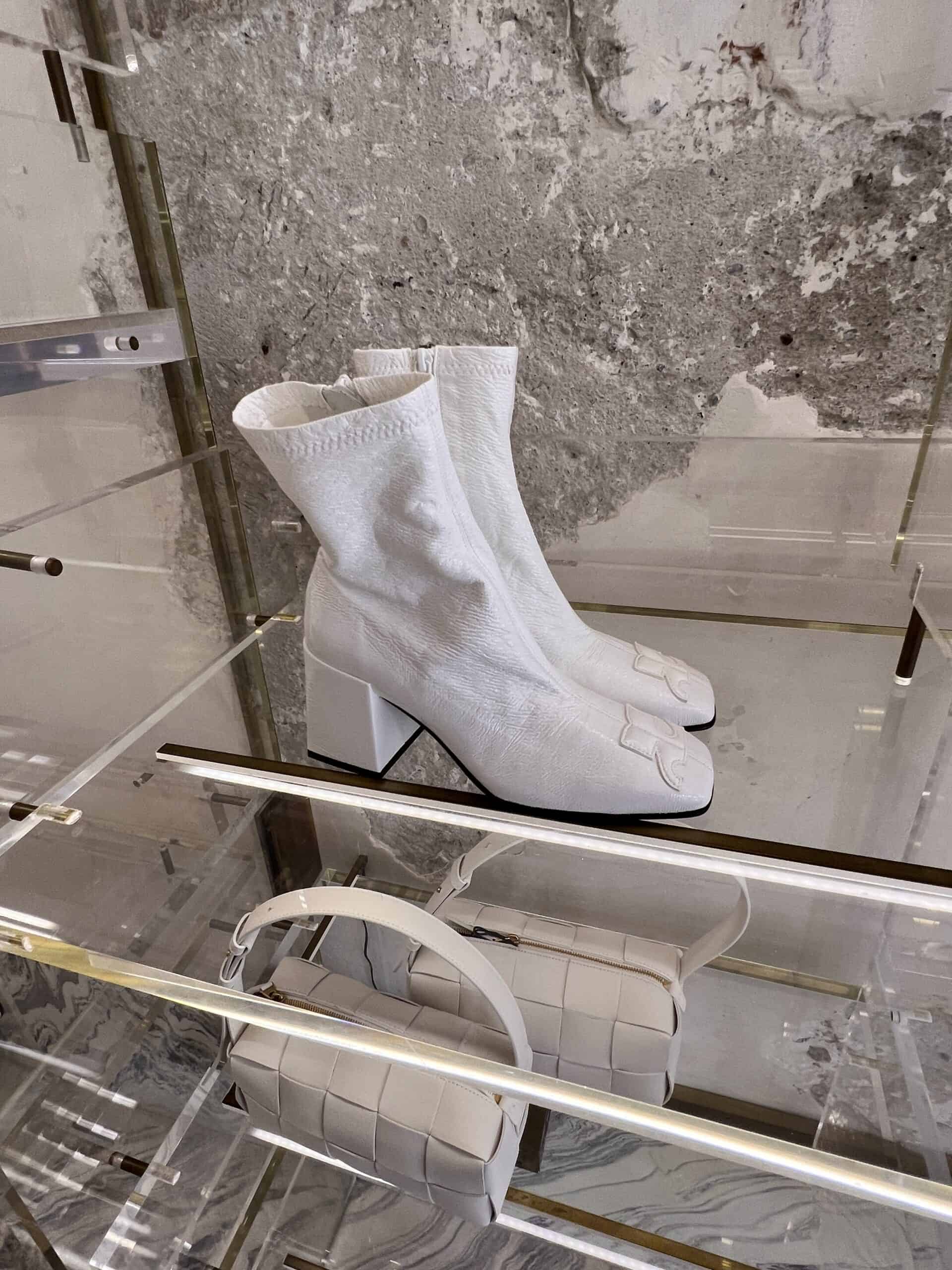 retail women ss23 booties block heels square patent white antonia
