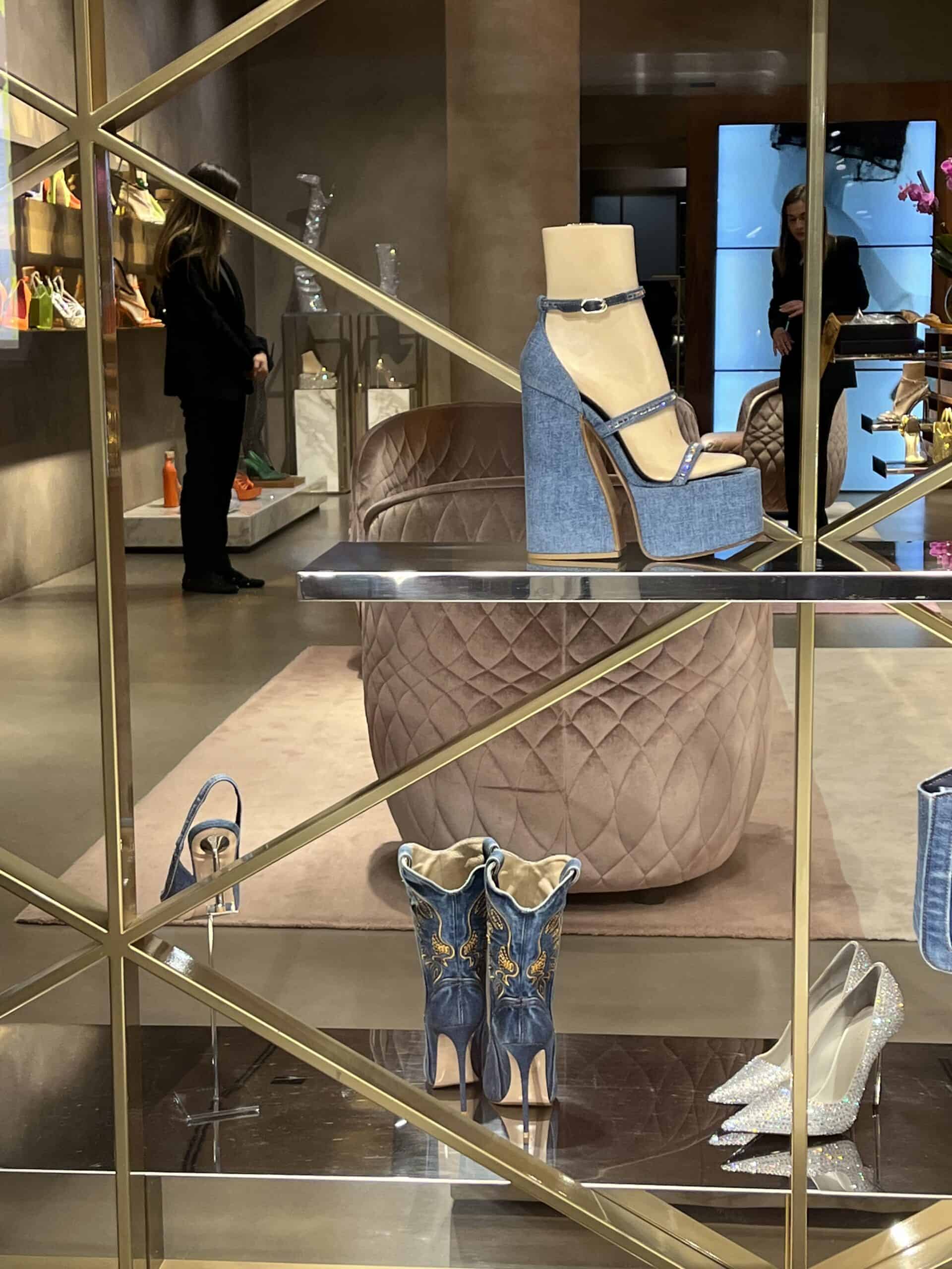 1 retail women ss23 sandals platform scarpins western booties denim crystals blue silver jimmy choo