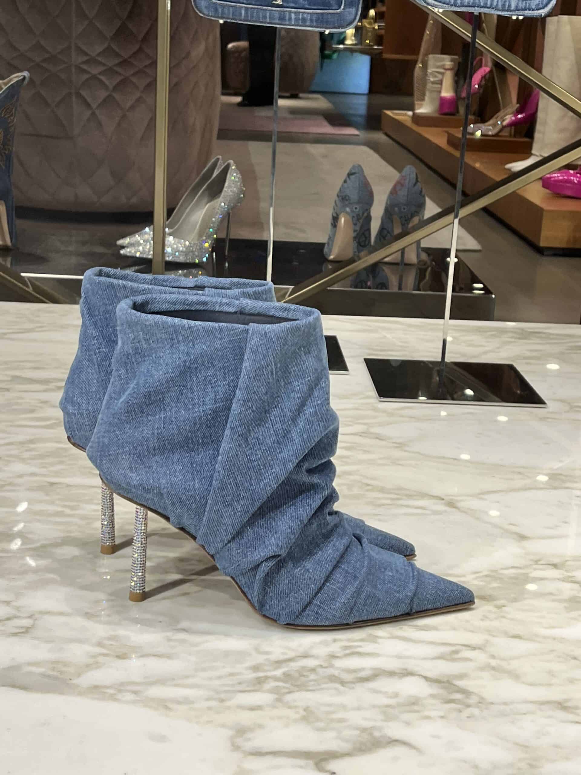 2 retail women ss23 booties denim soft drapped crystals blue le silla