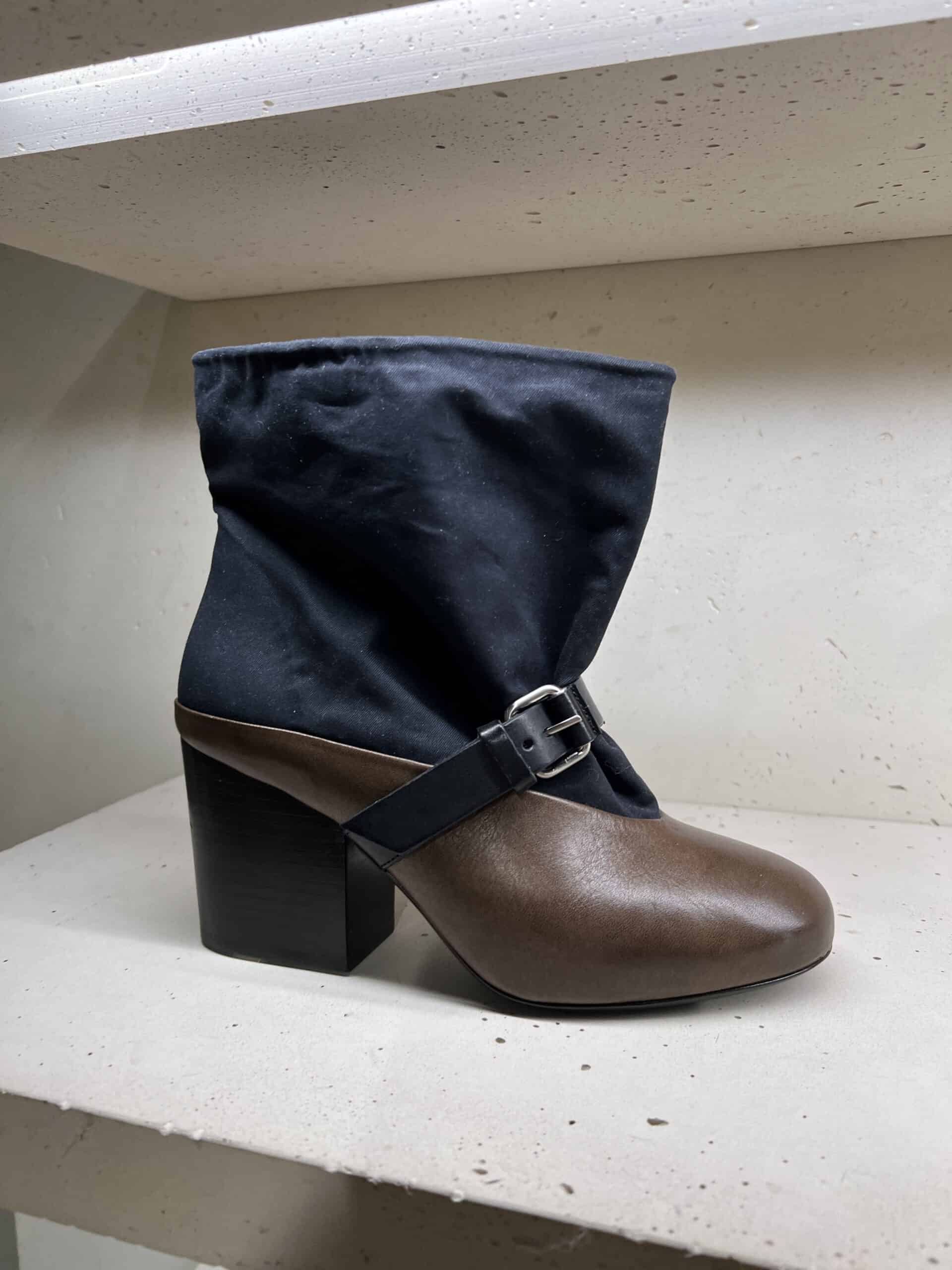 7 retail women ss23 slouch booties wood block heels leather buckles blakc brown lafayette