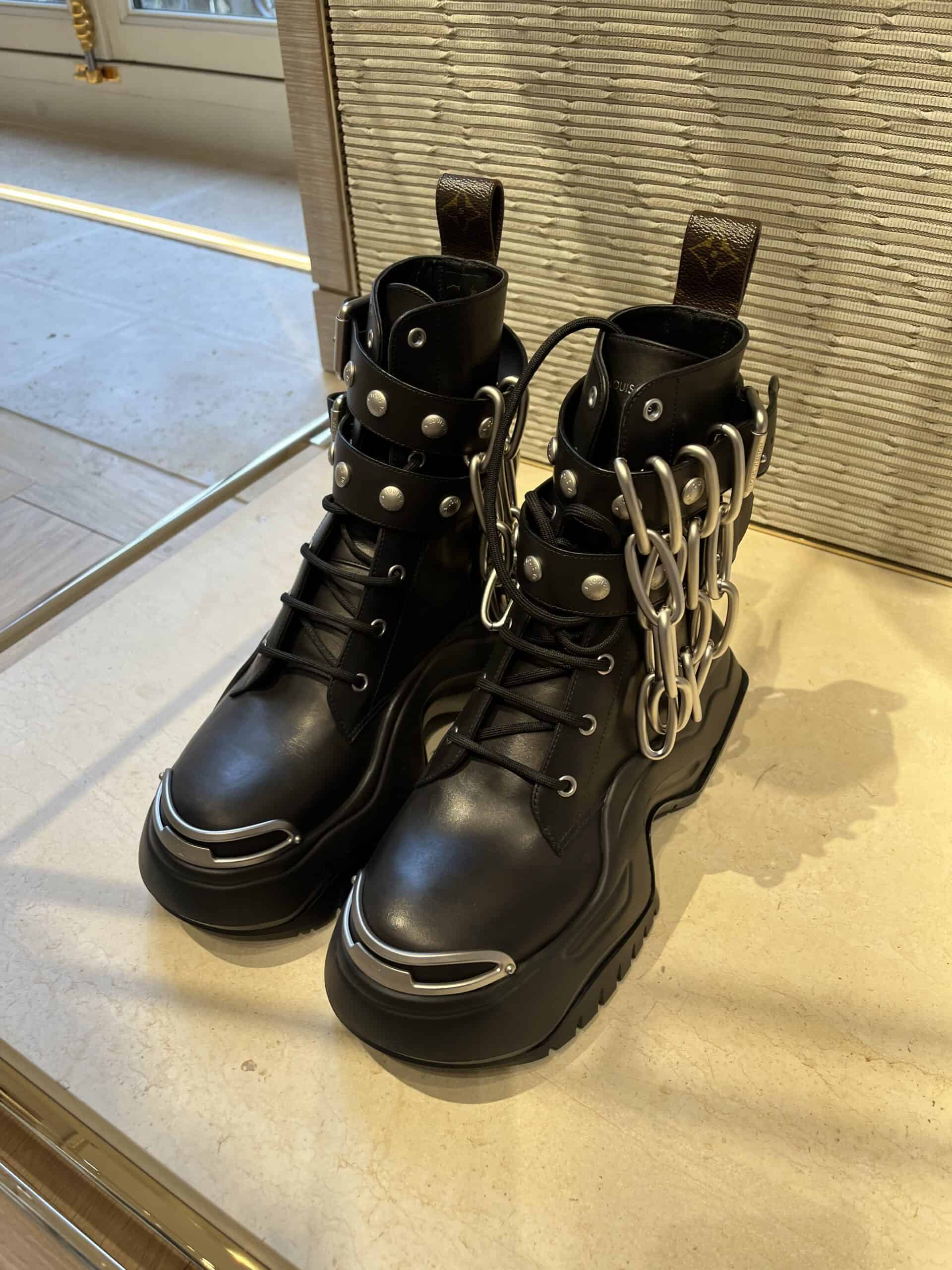 retail women ss23 biker booties rubber soles leather chains black louis vuitton 1