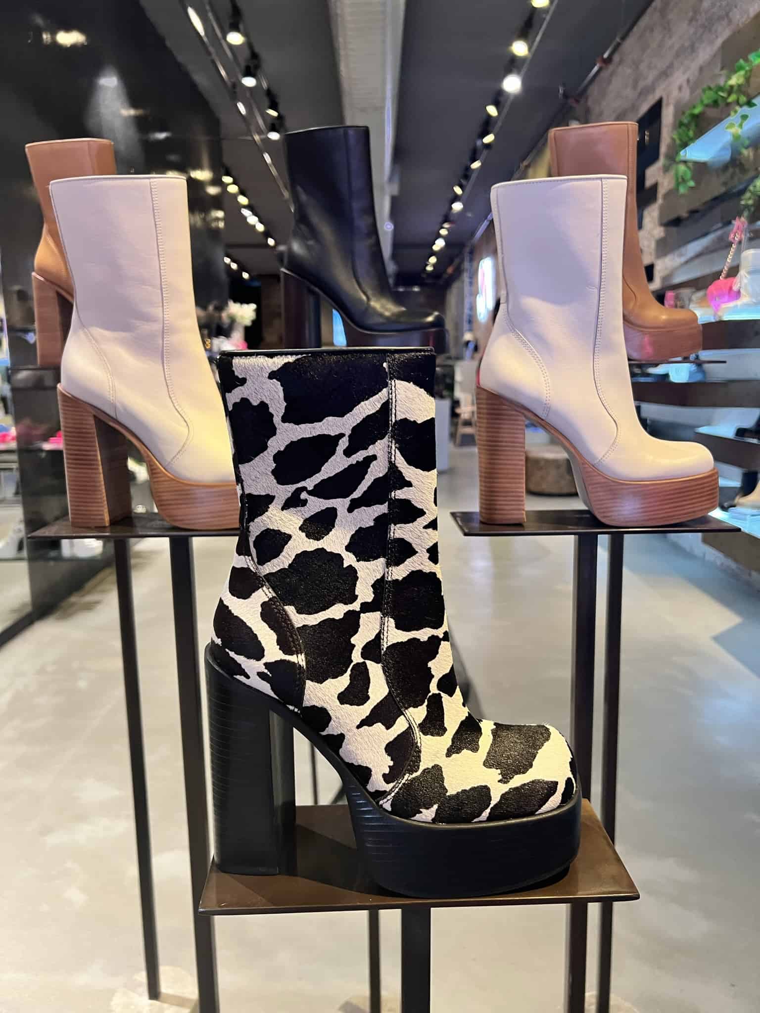 retail women ss23 booties platform wood heels leather fur prints animalier neutrals steve madden