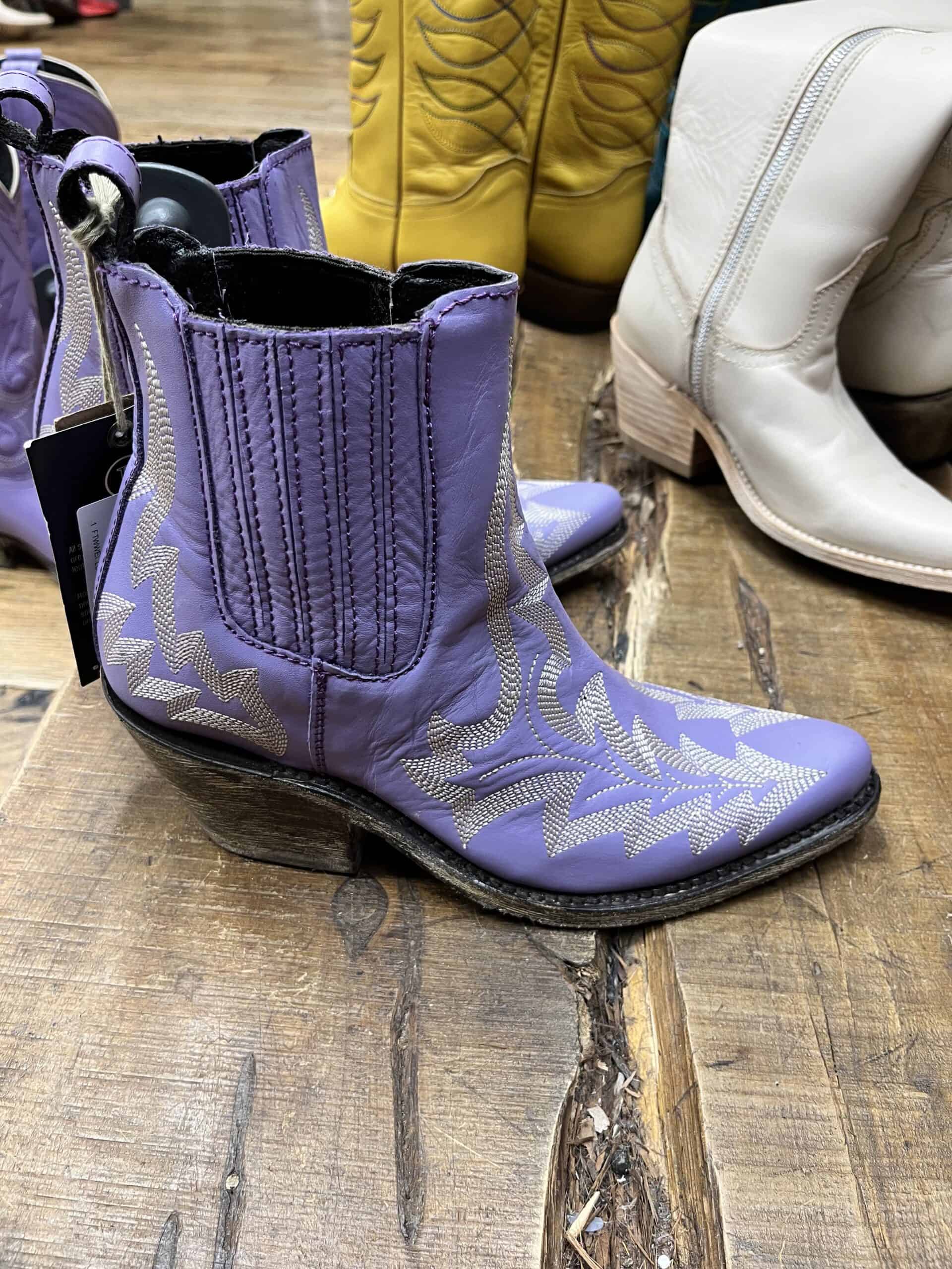 retail women ss23 western booties leather emboidery lavender allens boots
