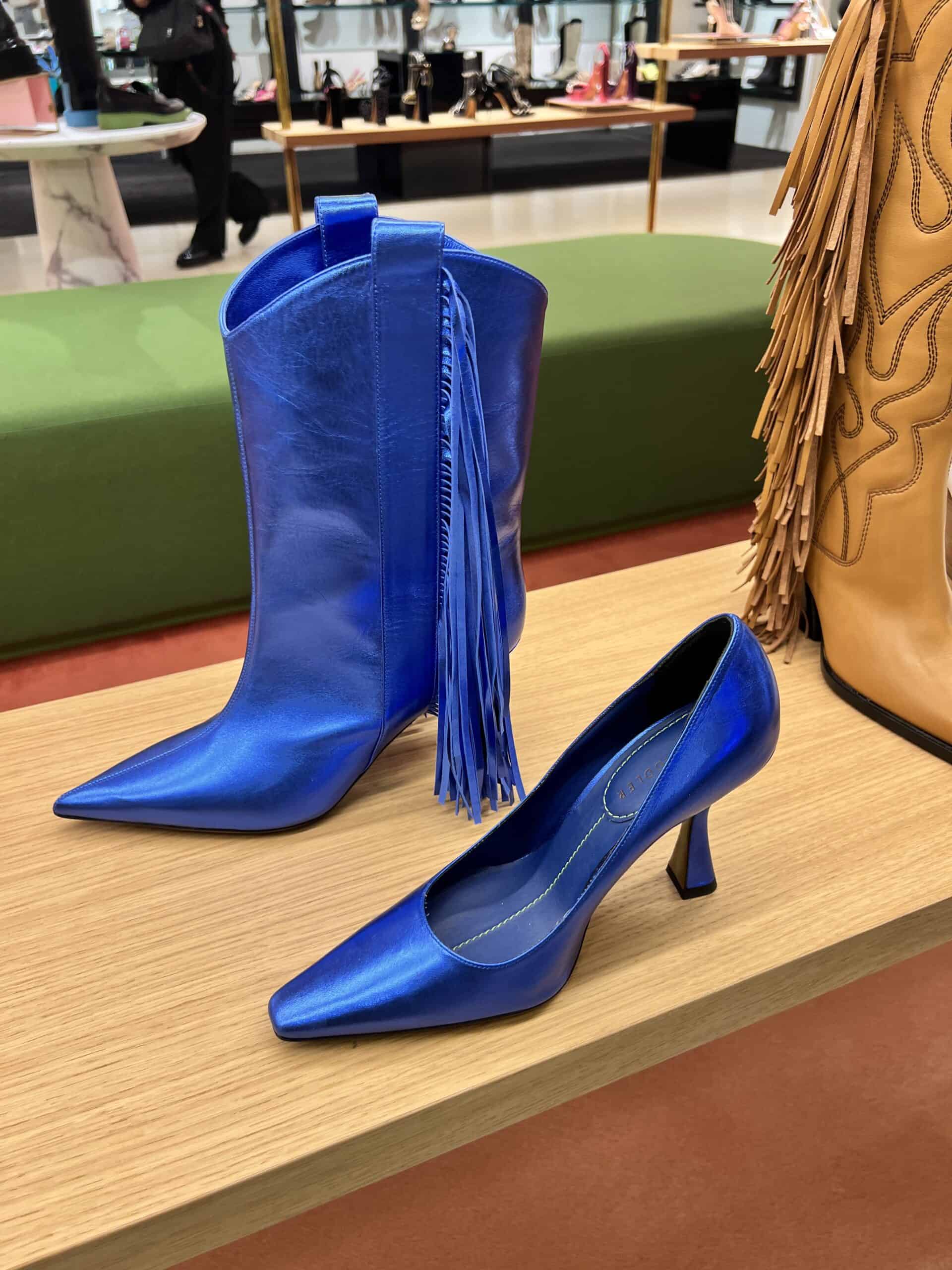 4 retail women ss23 western booties scarpins leather metallics fringes blue the saddler printemps