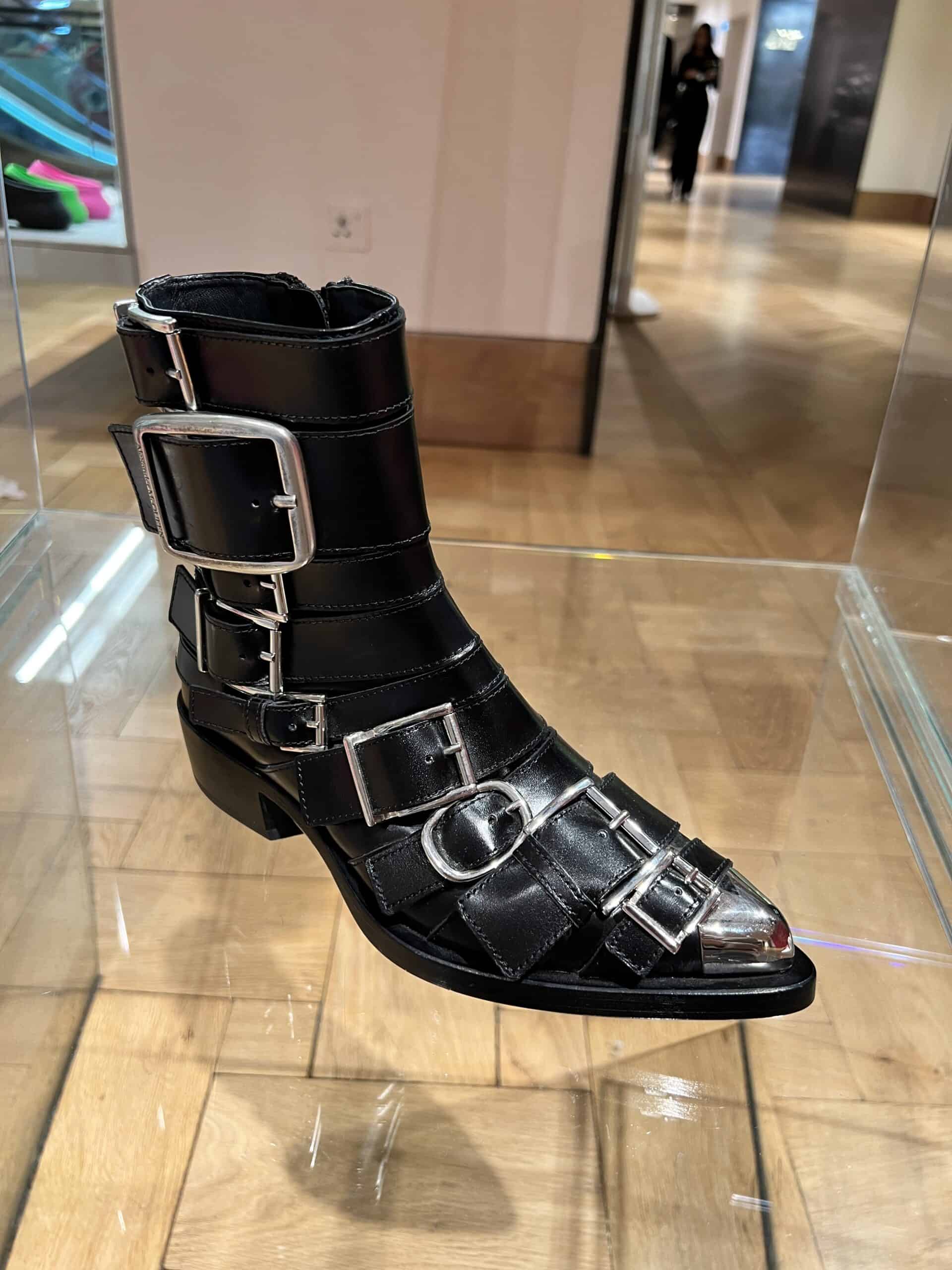 retail women ss23 booties leather buckles black mcqueen