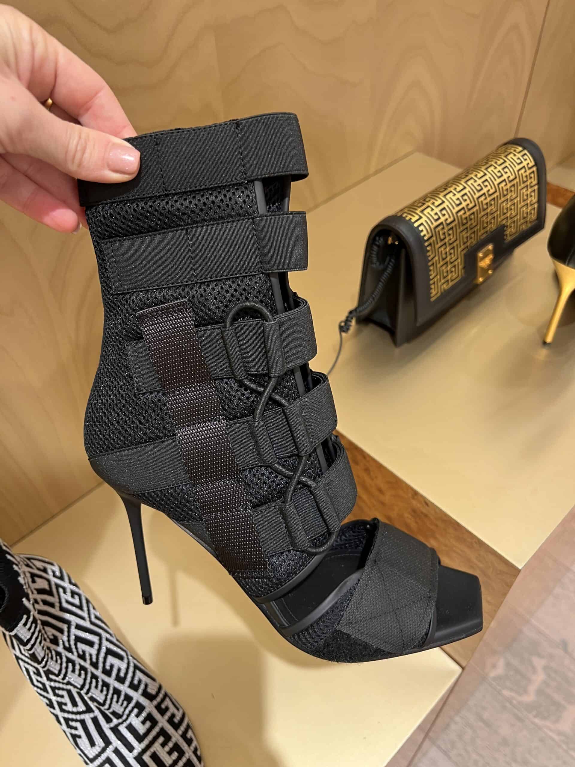 retail women ss23 open booties sandals sporty square leather platform mesh black 1